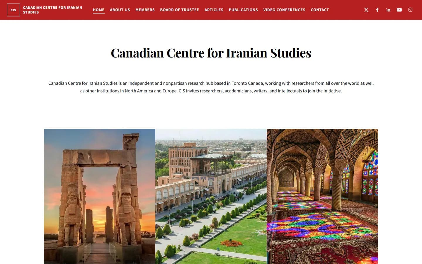 نمای بالای صفحهٔ مرکز کانادایی مطالعات ایرانی